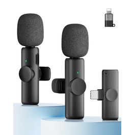 Беспроводной петличный микрофон 2 шт. для iPhone, iPad, Android, YouTube, TikTok, с шумоподавлением, Plug & Play, для видео, подкастов, черный