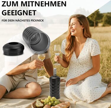 Охолоджувач вина Arktis – стильне наливання безпосередньо з охолоджувача | Вакуумний ізольований охолоджувач напоїв та охолоджувач пляшок для вина, шампанського, ігристого вина | Охолоджувач шампанського з подвійними стінками (Чорний)