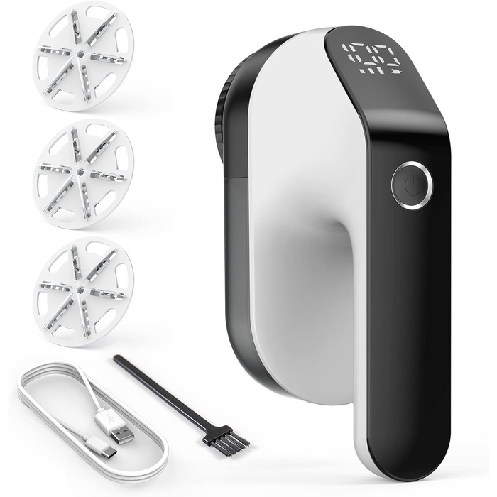 Електричний видальник ворсу з LED-індикаторами, USB, 2000mAh, 6-лезові клинки, 3 швидкості, для різних тканин (чорний, золотий)