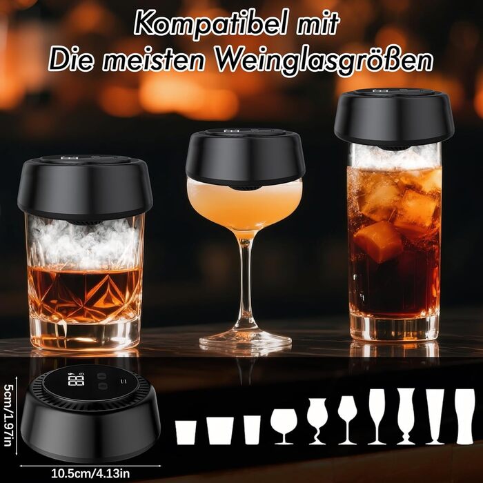 Електричний набір для копчення віскі, коктейльний дим-сет з LED-підсвічуванням, ретро-набір для копчення з 6 дерев'яними чіпсами, USB-C перезарядна аксесуар для віскі та бурбону