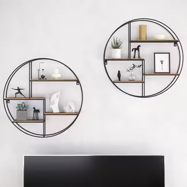 Vicco Wandregal Fyrk, Hanging Shelf, Rustic Oak/Black, 55 x 55 cm Round