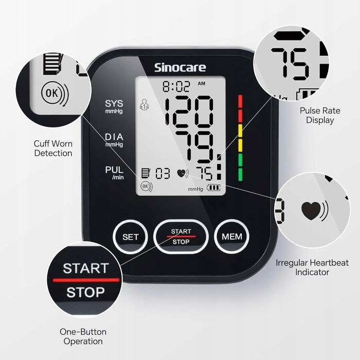 Тонометр на плече Sinocare ARM-30E+ з великою манжетою 22-42 см, CE