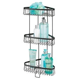 Кутова полиця у ванну кімнату mDesign — підлогова стійка полиця для душу на 3 яруси для шампунів та рушників, метал, матовий чорний