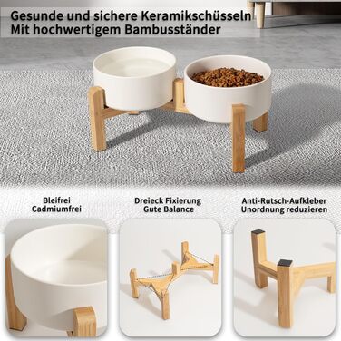 Elevated Dog Bowl Set - Ceramic Double Bowls with Non-Slip Stand - 2 Pack, 850ml Each - Ideal for Small & Medium Dogs