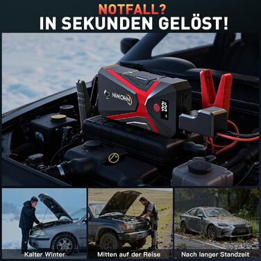 Портативний пусковий пристрій NHOWIN 4000A: Powerbank для авто 12V, 20000 mAh, 4-в-1, з кабелями та LED-ліхтариком для подорожей та надзвичайних ситуацій