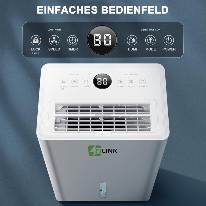 Електричний осушувач повітря 9л/добу, тихий, з дитячим замком, захистом від переливу та авторестартом, для спальні, ванної, підвалу та пральні