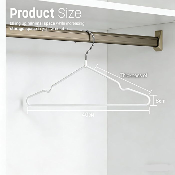 Металеві вішалки для одягу, набір, з вирізами для плечей, стійкі до іржі, економія місця, 40 см - міцні, для зберігання курток та светрів (білі, 40)