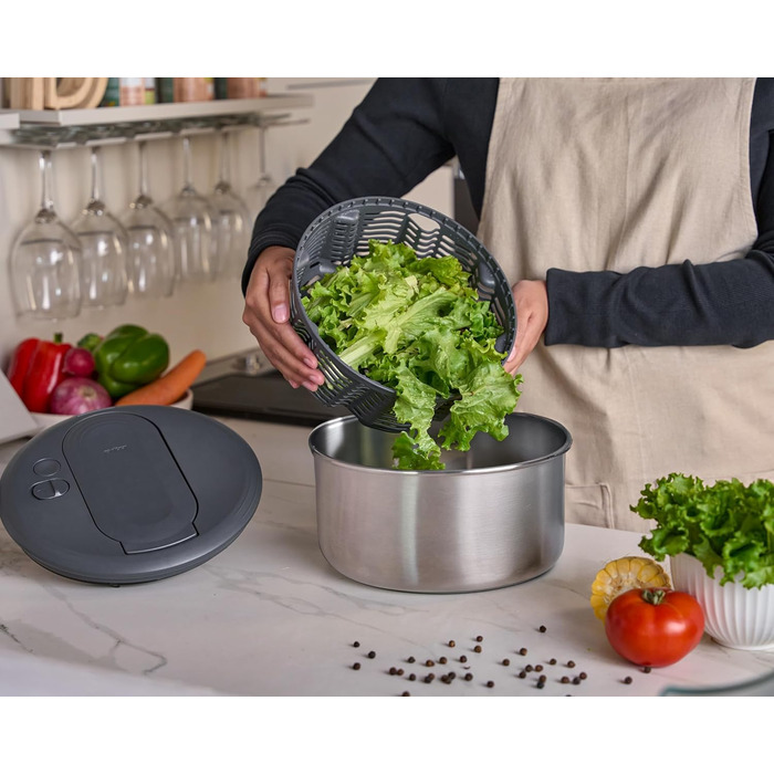 Салатниця-швидкосушка Zyliss Swift Dry 6L з нержавіючої сталі, BPA-free, AquaVent™ технологія, антиковзаюче дно, для миття в посудомийній машині