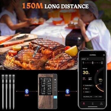 Беспроводний термометр для м'яса 4 шт. з Bluetooth, водонепроникний IP67, для приготування на грилі, в духовці, мангалі, ротатерії, фритюрниці