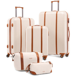 Набір валіз FERGÉ Milano 5-в-1: 3 розміри + сумочка для косметики + сумка для подорожей. Легкі валізи на 4 колесах, бежево-коричневий колір