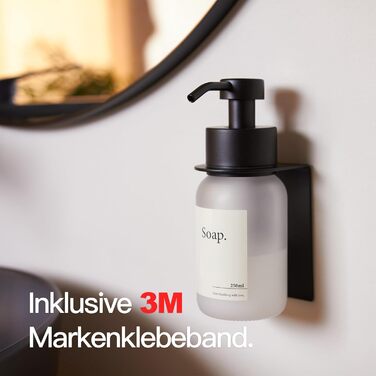 Designfabrik Hamburg | Self-Adhesive Wall-Mounted Glass Soap Dispenser | Stainless Steel Pump Dispenser for Liquid Soap | Dish Soap Dispenser No Drilling | with Wall Holder | Black/Frost