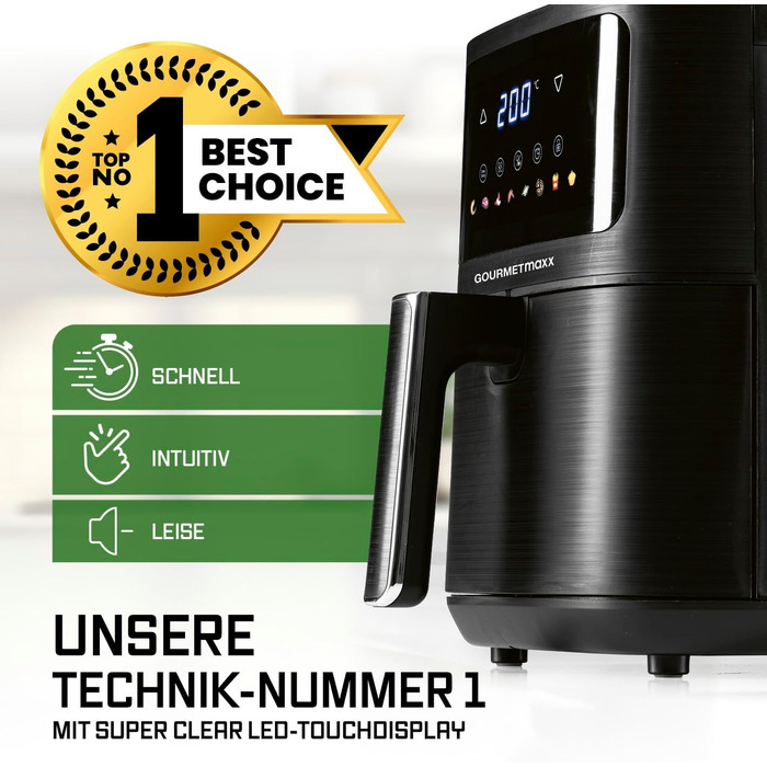 Фритюрниця повітряна Gourmetmaxx AirGenius 9 л з 2 відсіками | 8 програм | Сенсорний дисплей | Для 8 осіб