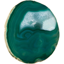 mookaitedecor Polished Natural Geode Agate Slices Coasters Set (2 Pieces), Decorative Stone Coasters for Glasses, Cups, Vases, Candles, Serving Plates, Name Cards for Wedding (Green-gold plated rim)