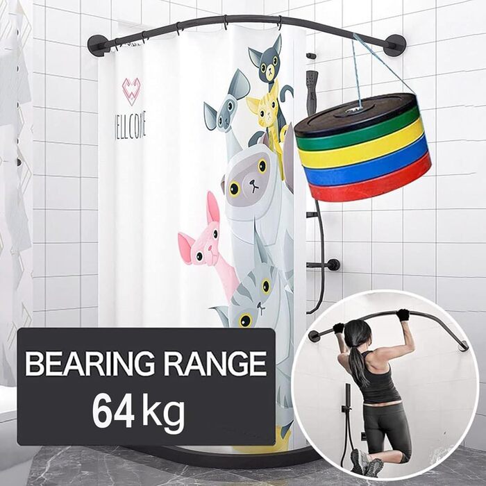 Штанга для душу з формою L, розширювана, не потребує свердління, з нержавіючої сталі 304, для ванної кімнати/ванни (70-95см x 90-130см, чорний)