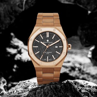 Годинник чоловічий SAPPHERO 30M водостійкий, з нержавіючої сталі, з кутом, кварцовий, з японським механізмом, бізнес-casual, з датою (золото-чорний)