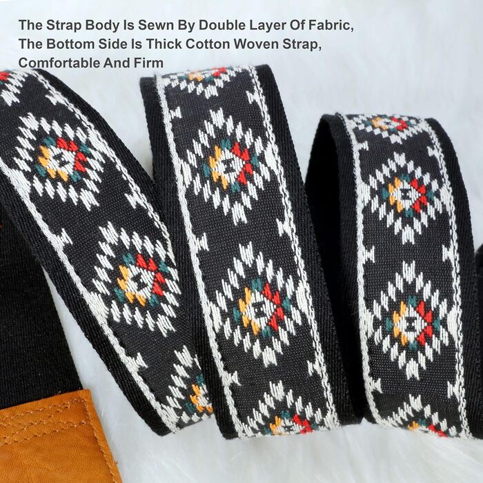 Гітарний ремінь 5,1 см з бавовняного друку, квітковий принт, з повнозернової шкіри, для бас-гітари, електрогітари та акустичної гітари, безкоштовна кнопка для ремінця, фіксатори ремінця та медіатори. Жовті ромашки (Чорний діамант)