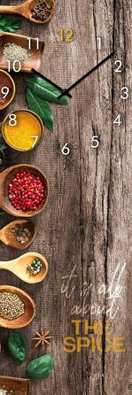 Настінний годинник із скла безшумний The Spice 20x60 см для кухні, прямокутний, з металевими стрілками, вироблено в ЄС