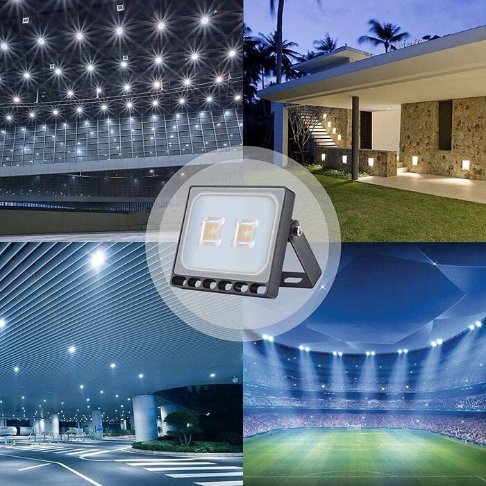 papasbox LED Floodlight Floodlights Spotlights, LED Floodlight Construction Light with Plug Waterproof IP65, 3000K Warm White, Ideal Wall Light Outdoor Lighting for Garden, Garage, Hotel (Warm White, 10W)