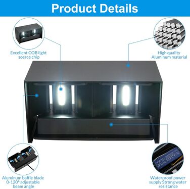 LED настінний світильник Cwycfw 24W, 2 шт., регульований світловий потік, чорний, тепле світло 3000K, IP65, вологостійкий