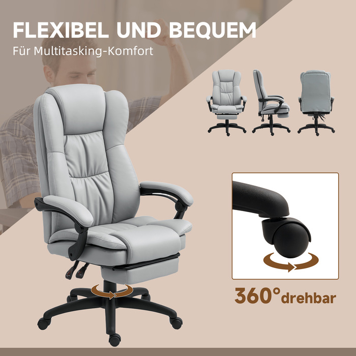 Vinsetto Adjustable Swivel Chair with Footrest, Headrest, Massage Function, Faux Leather, 68.5x68.5x113-121cm