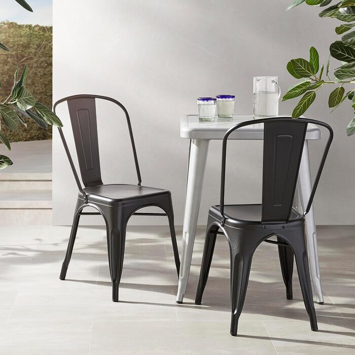 Набір з 4 стільців Amazon Basics Bistro, металеві, чорні, 51x43x85 см - для кухні та вулиці