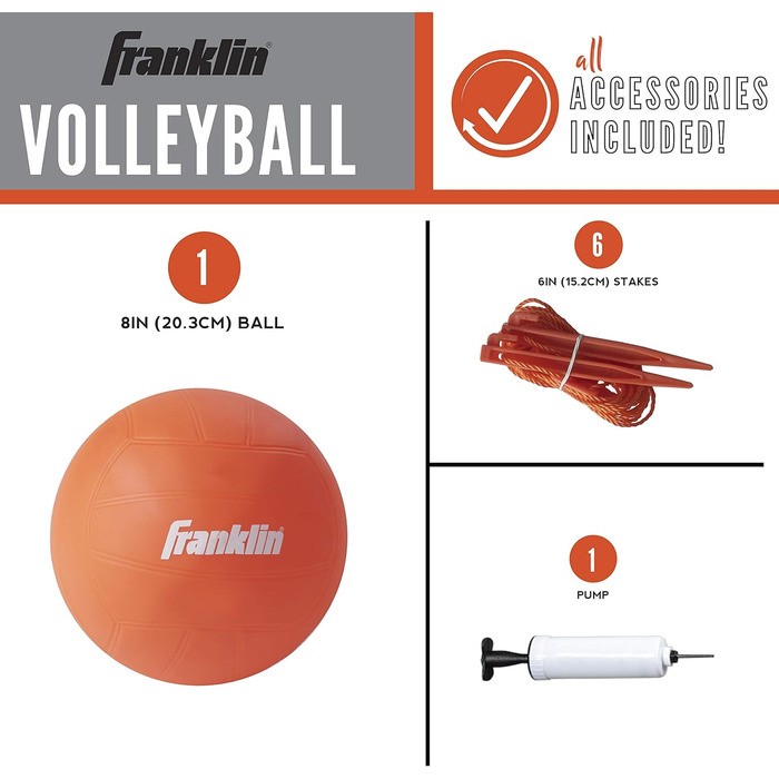 Franklin Sports Набір для волейболу на відкритому повітрі - Пляж + Двір, портативний волейбольний волан з стійками, повний набір для волейболу на вулиці з сіткою + волейбольним м'ячем (для початківців)
