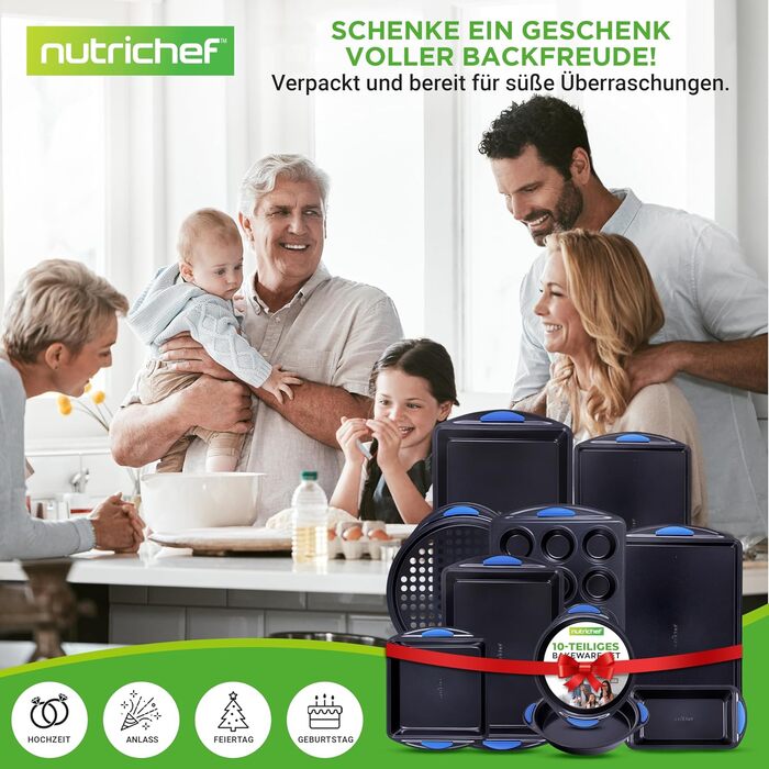 Набір для випічки NutriChef (10 шт.) з антипригарним покриттям, включає форми для пирогів, хліба, мафінів та печива