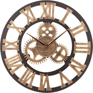 ACCSHINE Large Wall Clock No Ticking Noise Silent Roman Numeral Quartz Battery Operated Wall Clock Easy to Read for Living Room Kitchen Bedroom Office School (Gold, 58cm)