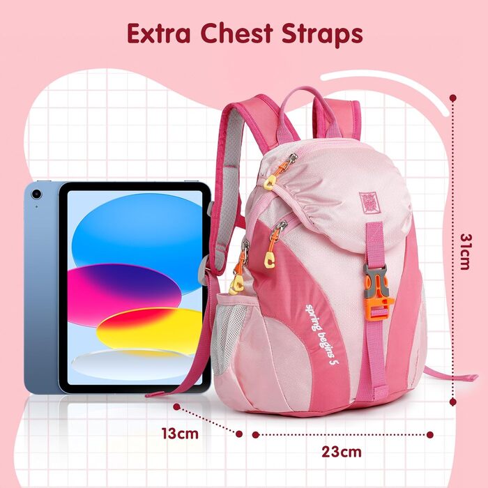 Дитячий рюкзак Cozary Kinder, 5L, водонепроникний, для школи, подорожей та спорту, рожевий