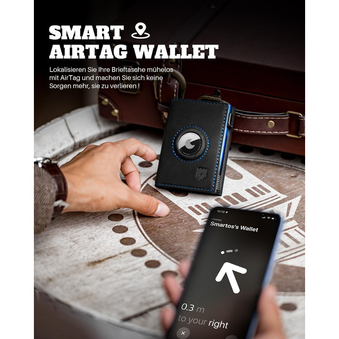 Портмоне DODENSHA® MagSnap для чоловіків з RFID захистом та відділенням для AirTag, картхолдер на 10+ карт, з монетницею, чорно-синій колір