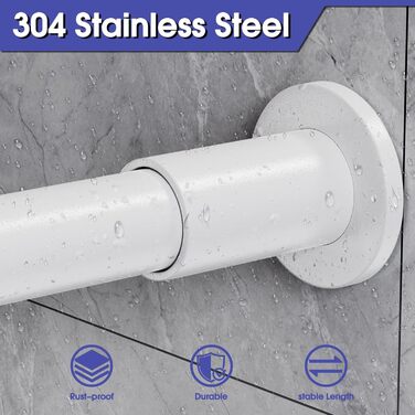 Регульована штанга для душу L-Form, 68–96 см × 68–96 см, нержавіюча сталь, кутова, вологостійка, з 12 кільцями та комплектом шурупів, білий колір