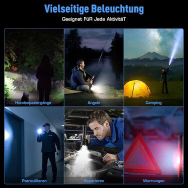 LED ліхтарик Sidark, 500000 люмен, водонепроникний IPX7, 9 режимів, Zoom, бічне світло, для кемпінгу та надзвичайних ситуацій