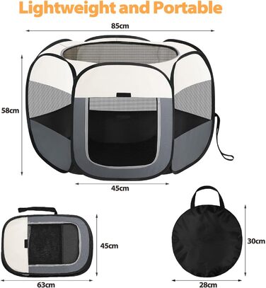 Клітка-забіг для цуценят та собак, розкладний вольєр для собак, котів та дрібних тварин, вольєр для тварин, клітка-забіг, водовідштовхуюче полотно Oxford з сумкою для перенесення для внутрішнього та зовнішнього використання, кемпінгу (Білий, M(85x85x58cm)