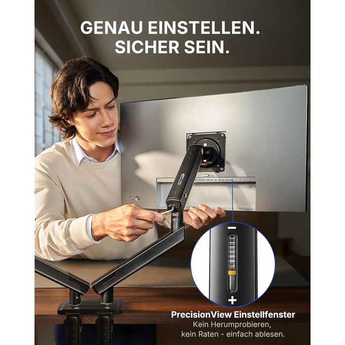 Кронштейн для двох моніторів HUANUO FlowLift Pro MechaSpring, 13–32 дюйми, до 9 кг, VESA 75/100 мм, регулювання нахилу, повороту та обертання, для геймінгу та офісу