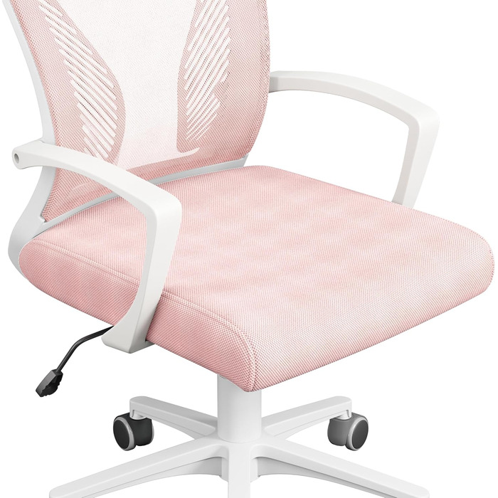 Офісне крісло Yaheetech ергономічне, з сітчастою спинкою, з підлокітниками, для офісу, комп'ютерне крісло, витримує до 136 кг, дихаюче, з функцією гойдання (Рожеве, фіксовані підлокітники)