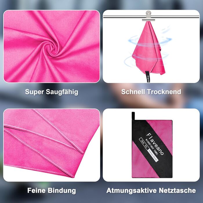 Набір рушників з мікрофібри (3 шт.) – швидковисихаючі, для подорожей, спорту, пляжу (180x90cm, 80x40cm, 50x30cm), рожеві