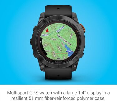 Розумний годинник Garmin fēnix 7X Pro Solar з GPS, сонячною зарядкою та ліхтариком, 51 мм, чорний ремінець, сірий корпус