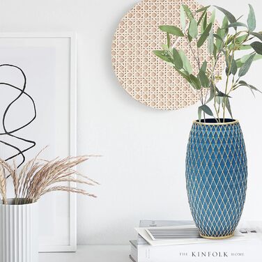 Декоративна ваза для дому, блакитно-золота, з діамантовим візерунком, овальна | Декор інтер'єру, подарунок на новосілля