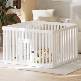 Забіг для собак з дверима, 12 панелей, 65.0 см, для маленьких собак та котів, пластиковий, білий