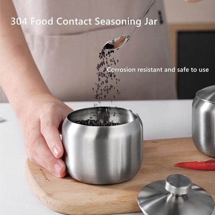 Набір контейнерів для цукру, спецій та солі з кришкою та ложкою | Edelstahl Zuckerdose