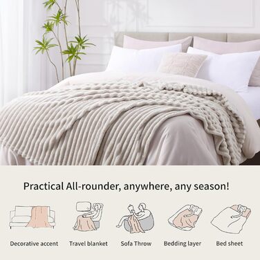 Плед RUIKASI фланелевий бежевий 150x200 см - теплий та м'який плед для дому, дивана, вітальні, декору, ковдра