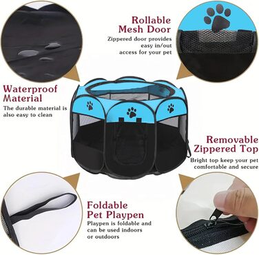 Клітка-вигул для цуценят та котів, клітка-вигул для собак, клітка для тварин, 114x114x58 см (Блакитний)
