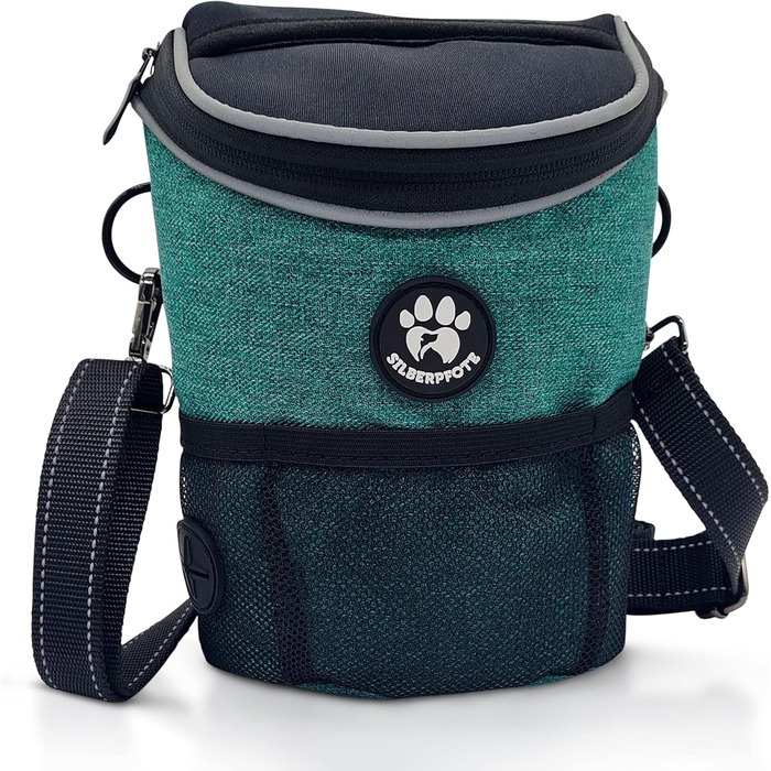 Преміум сумка для ласощів для собак - ідеальна для виховання та дресирування. Функціональна, практична, багато місця та з дозатором кульок для прибирання (зелена)