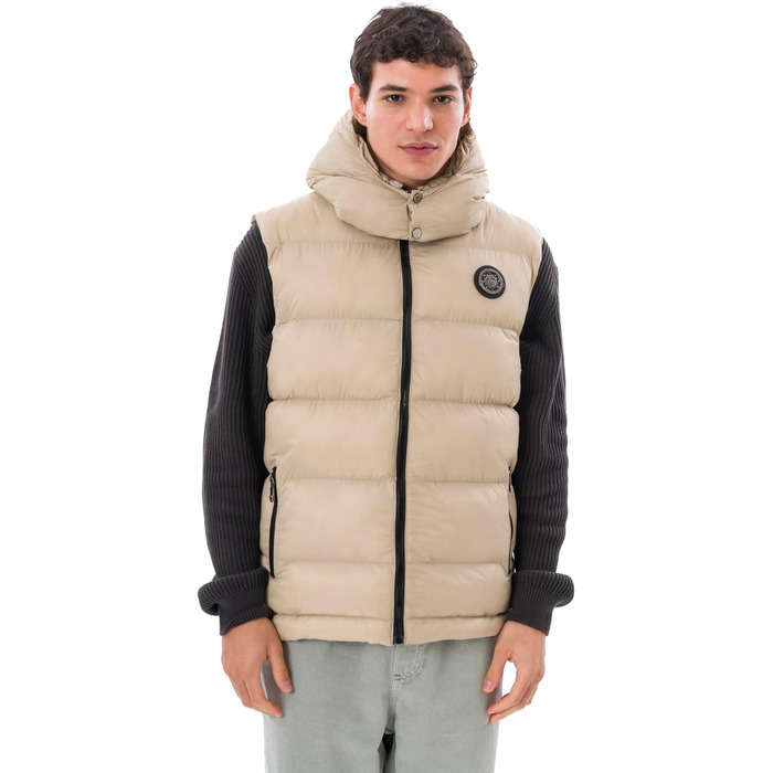 Чоловіча жилетка з пуховим наповнювачем – м'який матеріал, знімна капюшон (S, Бежевий)