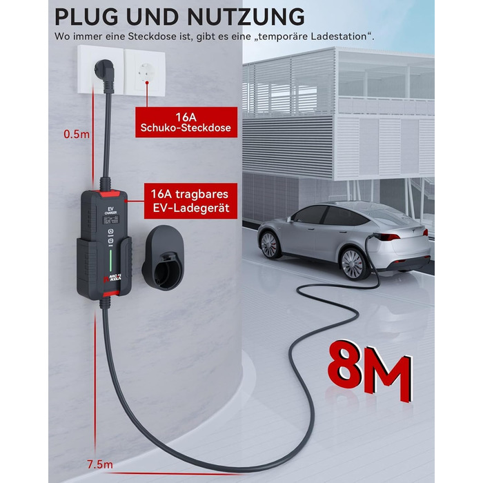Кабель для зарядки електромобіля Type 2 Schuko 3.6 кВт, 8м, IP65, 16A