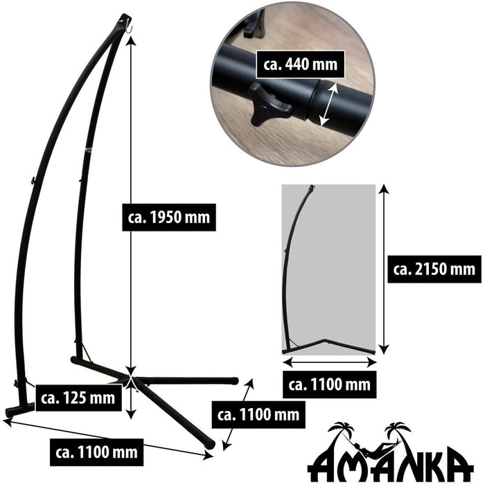 AMANKA Hanging Chair Frame Outdoor 120 kg - 215cm Steel Tube Stand for Hanging Seat Holder Swing Frame Metal for Hanging Hammock Chair Camping Accessory