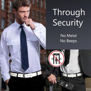 Чоловічий шкіряний ремінь VONMELLI без металу, TSA-сертифікований, для джинсів, гіпоалергенна застібка, розмір 48-52