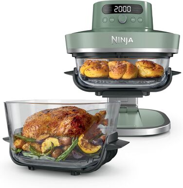 Скляна аерофритюрниця Ninja CRISPi PRO XL з 5 функціями, мохово-зелена