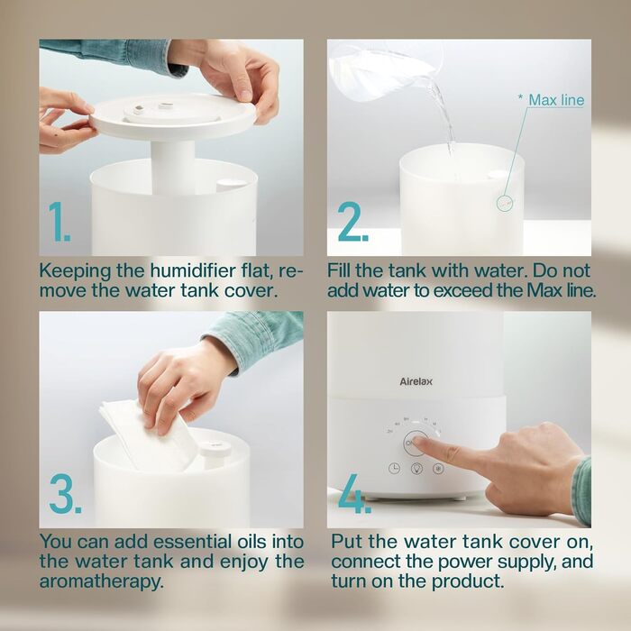 Зволожувач повітря Airelax 2.5L з аромадифузором, тихий, з автовимкненням, для дитячої кімнати, рослин, 360°