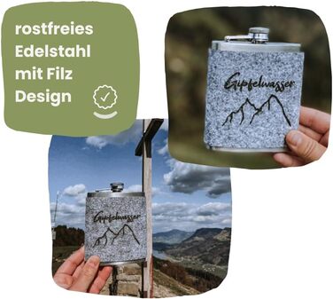 Фляга Gipfelgaudi з фетровим чохлом та лазерним гравіюванням – 200 мл, нержавіюча сталь | Стильна фляга для подорожей та особливих моментів